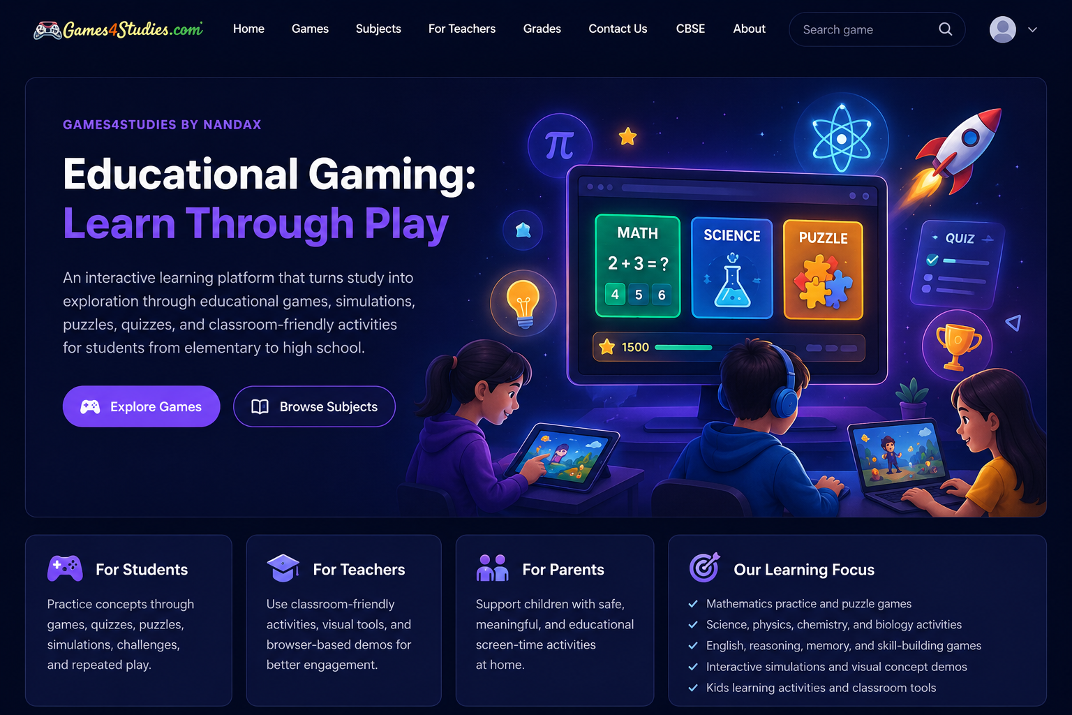 Games4Studies educational gaming platform illustration